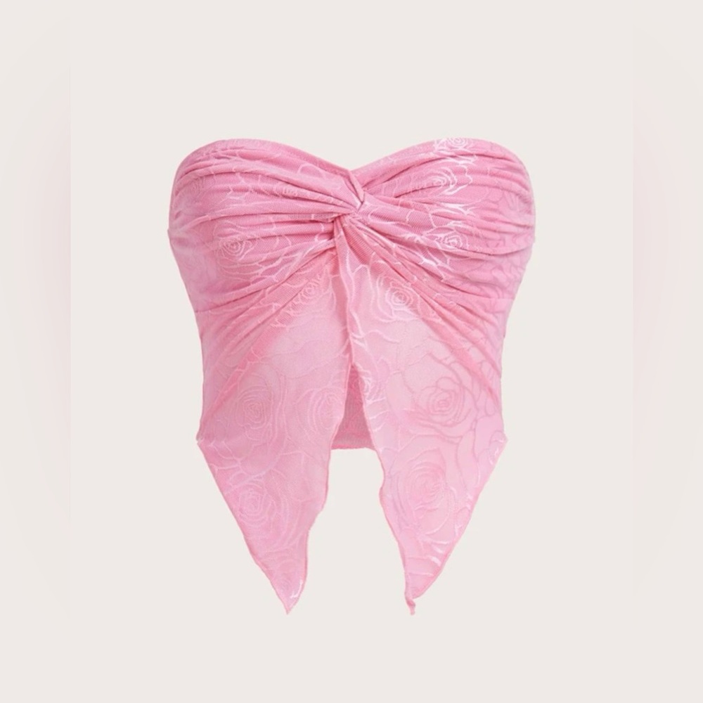 Baby Pink Twist Front Split Hem Tube Top